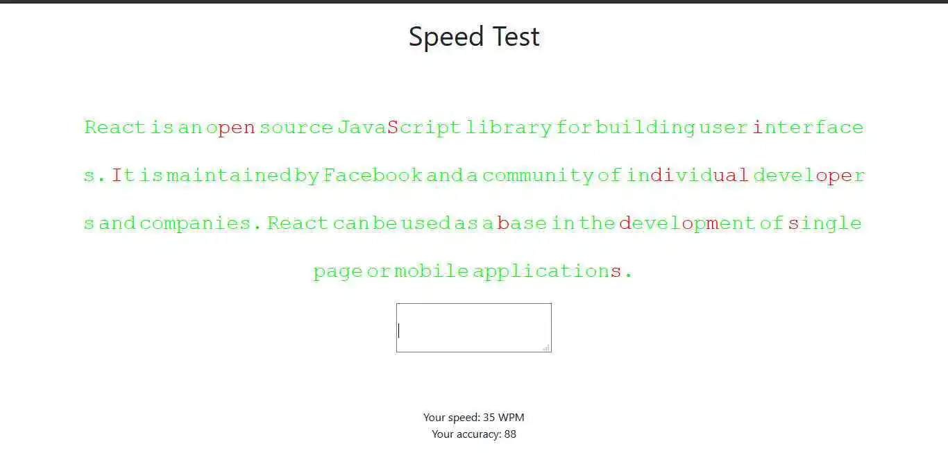 Picture showcase of Typing SpeedTest App usign JavaScript.